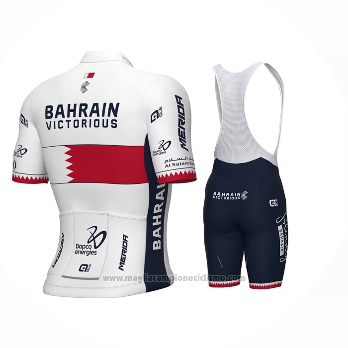 2024 Abbigliamento Ciclismo Bahrein Campione Bahrain Victorious Bianco Rosso Manica Corta e Salopette